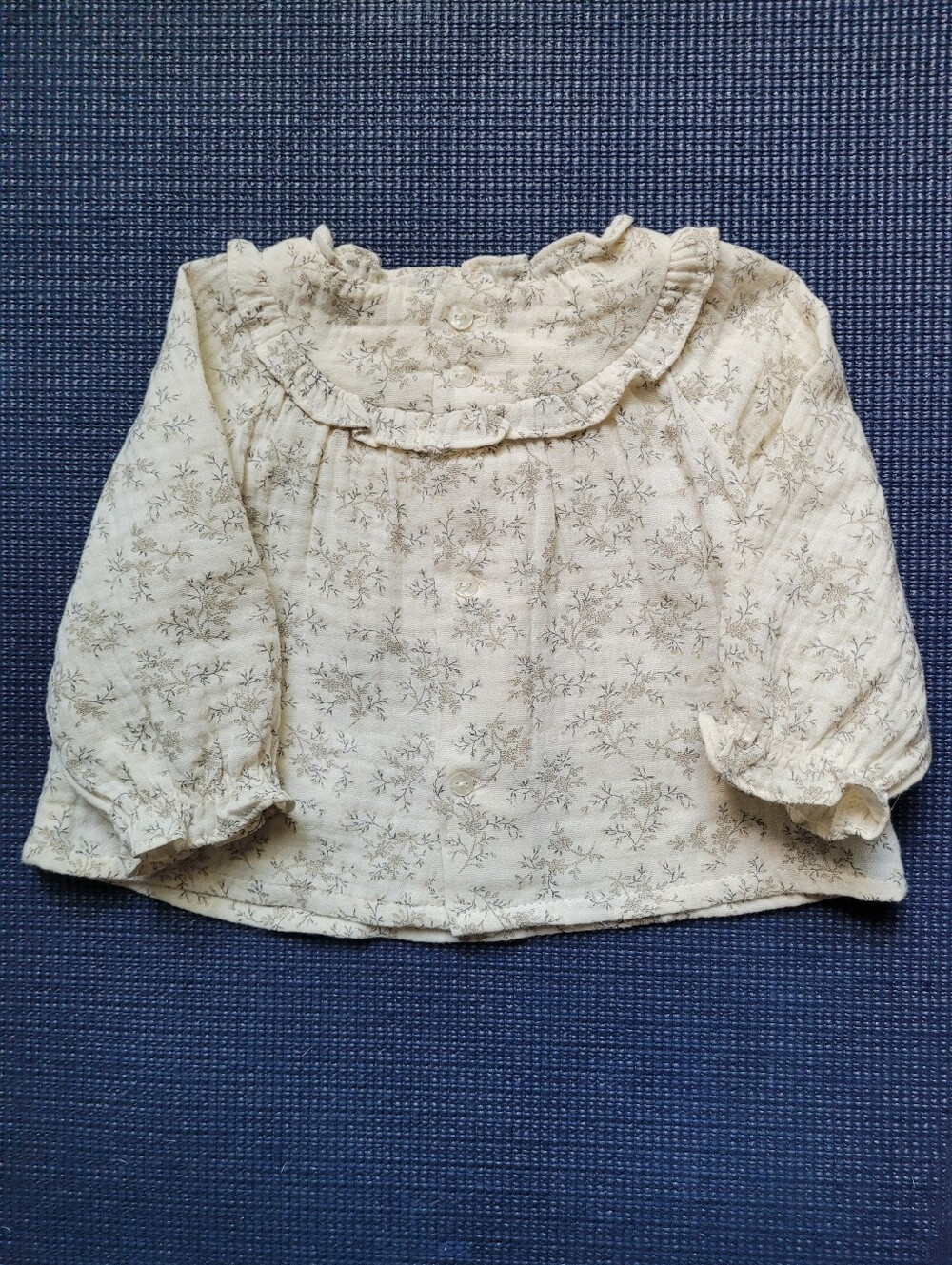 Zara Mini Cream Floral Ruffle Collar Long Sleeve Top 1-3 mth NWT